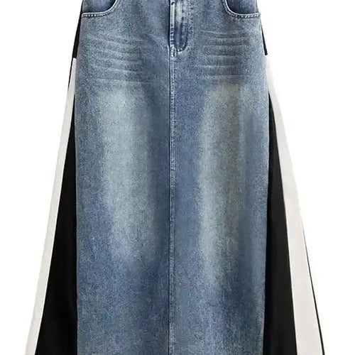 Load image into Gallery viewer, High Elastic Waist Blue Denim Color-block Midi A-line Half-body Skirt Women Fashion Tide New Spring Autumn 2025 1DH0646
