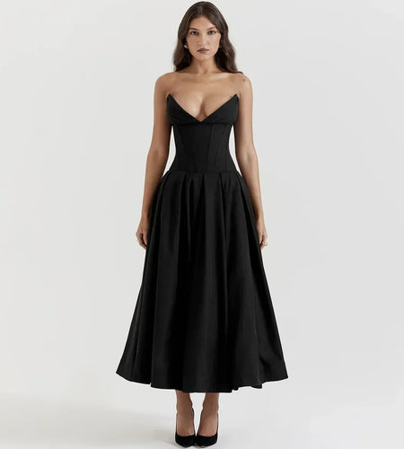 Black Elegant Wedding Events Dress Sexy Strapless Corset Dress Midi Christmas Party Dresses for Women Clothing 2023