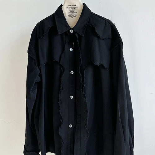 Load image into Gallery viewer, Women Black Burr Irregular Spliced Big Size Blouse New Lapel Long Sleeve Shirt Fashion Tide Spring Autumn 2025 1DH9561
