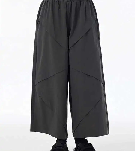 High Elastic Waist Gray Spliced Pocket Long Wide Leg Pants New Trousers Women Fashion Tide Spring Autumn 2025 1DH6603