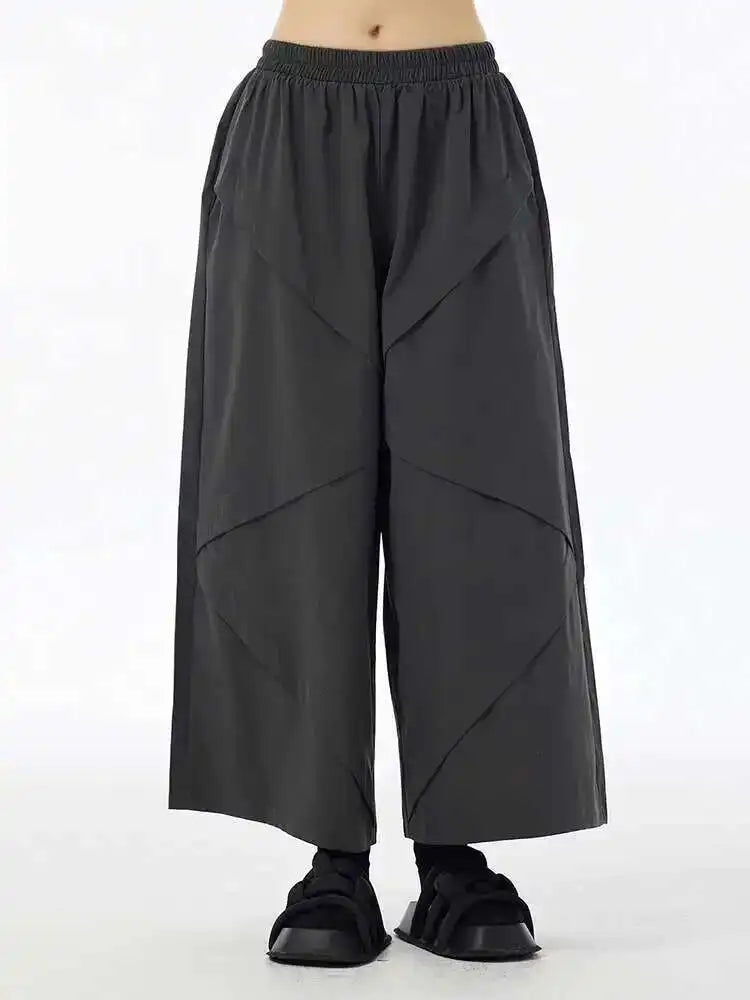 High Elastic Waist Gray Spliced Pocket Long Wide Leg Pants New Trousers Women Fashion Tide Spring Autumn 2025 1DH6603