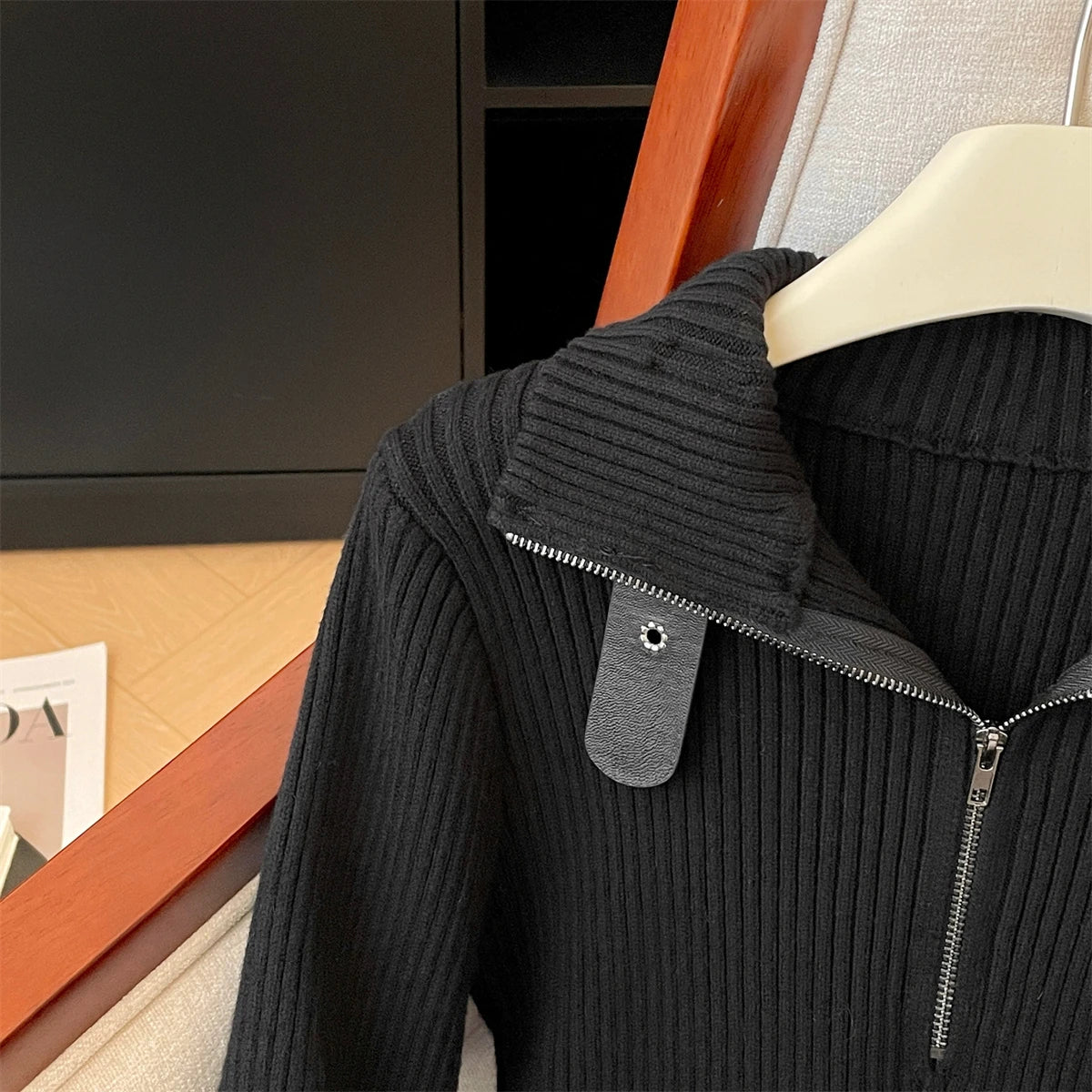 Autumn Winter 2025 Black Half Zipper Pullover Fashion Short Sweater Women Beige Long Sleeve Office Knitwear Warm Tops Clothing