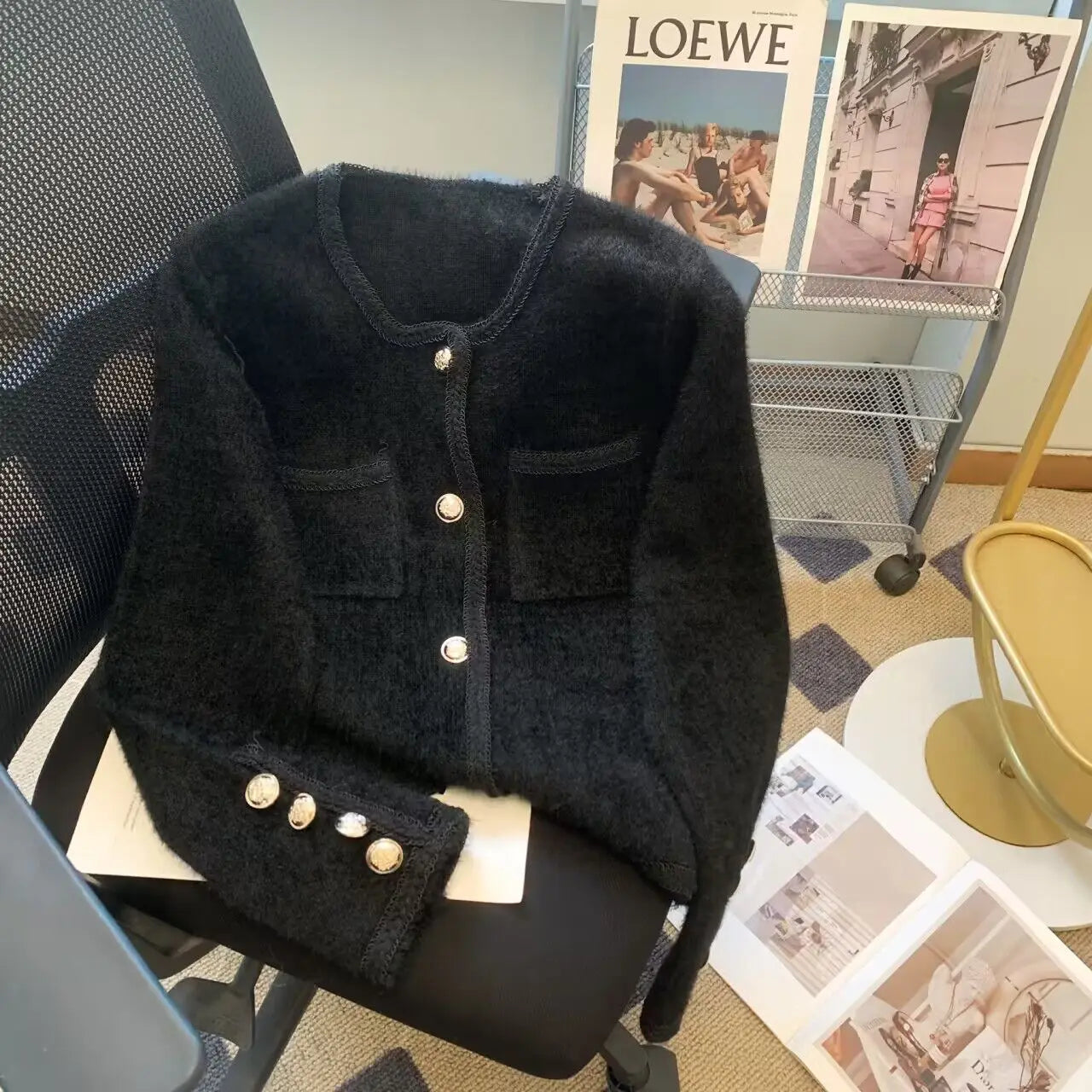 Vintage Beige Warm Women Long Sleeve Knitted Cardigan Sweater Coat Autumn Winter Korean Fashion Black Single Breasted Tops Trend