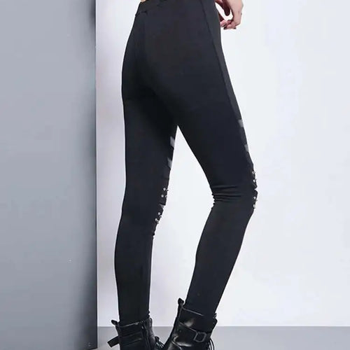 Load image into Gallery viewer, High Elastic Waist Black Brief Long Rivet With Fleece Casual Pants New Trousers Women Fashion Spring Autumn 2025 1DH7172
