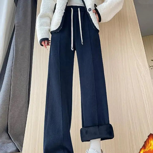 Load image into Gallery viewer, Women Black Blue Velvet High Waist Office Ladies Pant Korean Fashion Red Drawstring Wide Leg Trousers Casual Thick New 2024 Chic
