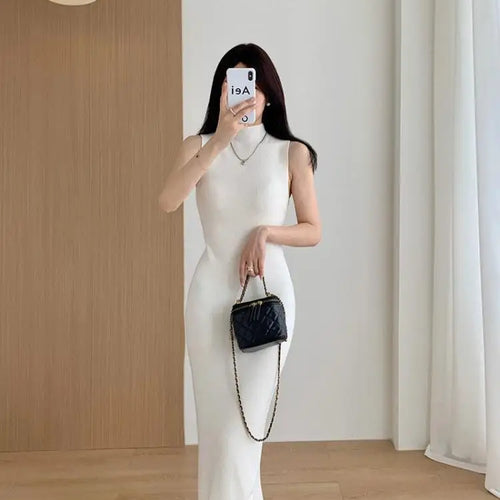 Load image into Gallery viewer, Elegant Solid Ribbed Knitted Dress Women Slim Long Sleeve Cardigan Top And Vest Dresses Autumn Winter Lady Streetwear Robe
