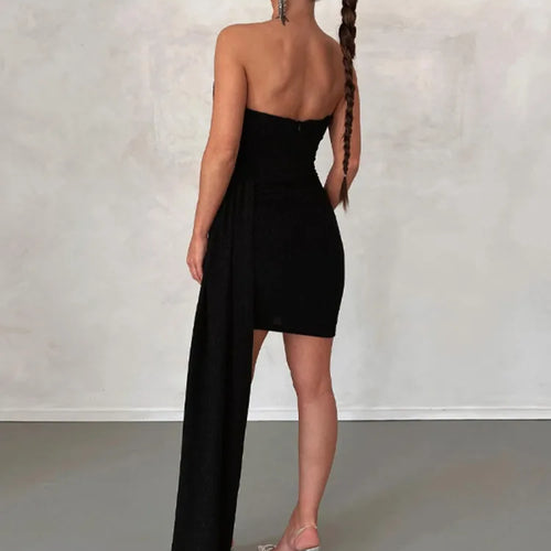 Load image into Gallery viewer, Elegant Strapless Lace-up Mini Dress For Women Robe 2023 New Off-shoulder Sleeveless Ruched Party Short Dress Vestido
