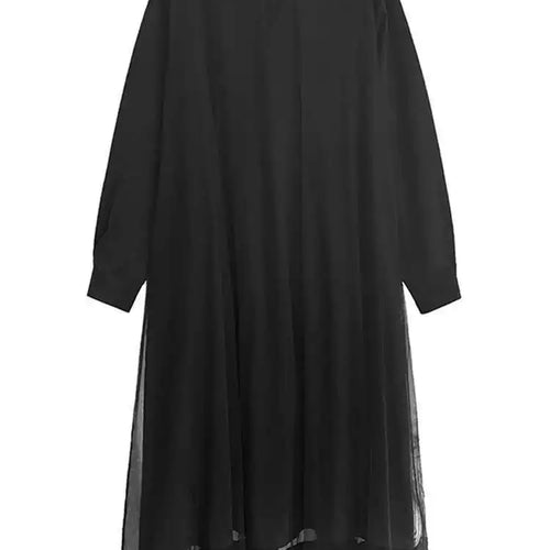 Load image into Gallery viewer, Women Black Hollow Out Mesh Spliced Big Size Dress New Stand Collar Long Sleeve Fashion Tide Spring Autumn 2025 1DJ0051
