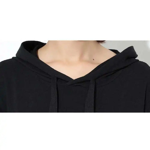 Load image into Gallery viewer, Women Black Drawstring Hollow Out Big Size Irregular Dress New Hooded Long Sleeve Fashion Tide Spring Autumn 2025 JD076
