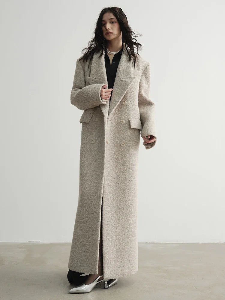 30% Wool X-Long Big Size Warm Woolen Coat New Lapel Long Sleeve Women Jacket Fashion Tide Autumn Winter 2025 1DH4053