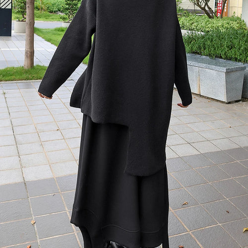 Load image into Gallery viewer, High Elastic Waist Black Irregular Hem Pocket A-line Half-body Skirt Women Fashion Tide New Spring Autumn 2025 1DJ0942
