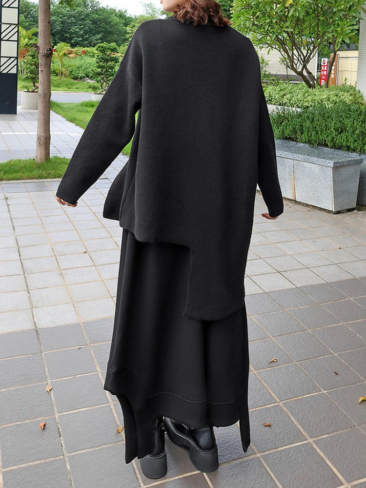 High Elastic Waist Black Irregular Hem Pocket A-line Half-body Skirt Women Fashion Tide New Spring Autumn 2025 1DJ0942
