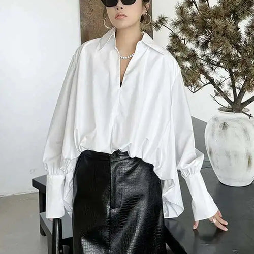 Load image into Gallery viewer, Women White Back Long Irregular Big Size Blouse New V-Neck Long Sleeve Shirt Fashion Tide Spring Autumn 2025 1DH6949
