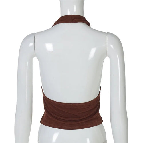 Load image into Gallery viewer, Halter V Neck Sexy Crop Tops Women Fashion Sleeveless Backless Ruched Tank Tops Female Solid Fashion Club Tops Elegant
