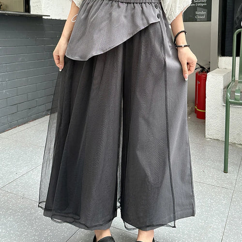 Load image into Gallery viewer, High Elastic Waist Gray Mesh Irregular Spliced Wide Leg Pants New Trousers Women Fashion Tide Spring Autumn 2025  1DJ1393
