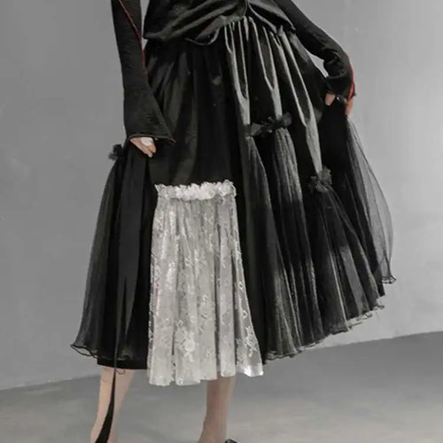 Load image into Gallery viewer, High Elastic Waist Black White Mesh Asymmetrical Half-body Skirt Women Fashion Tide New Spring Autumn 2025 1DD6027
