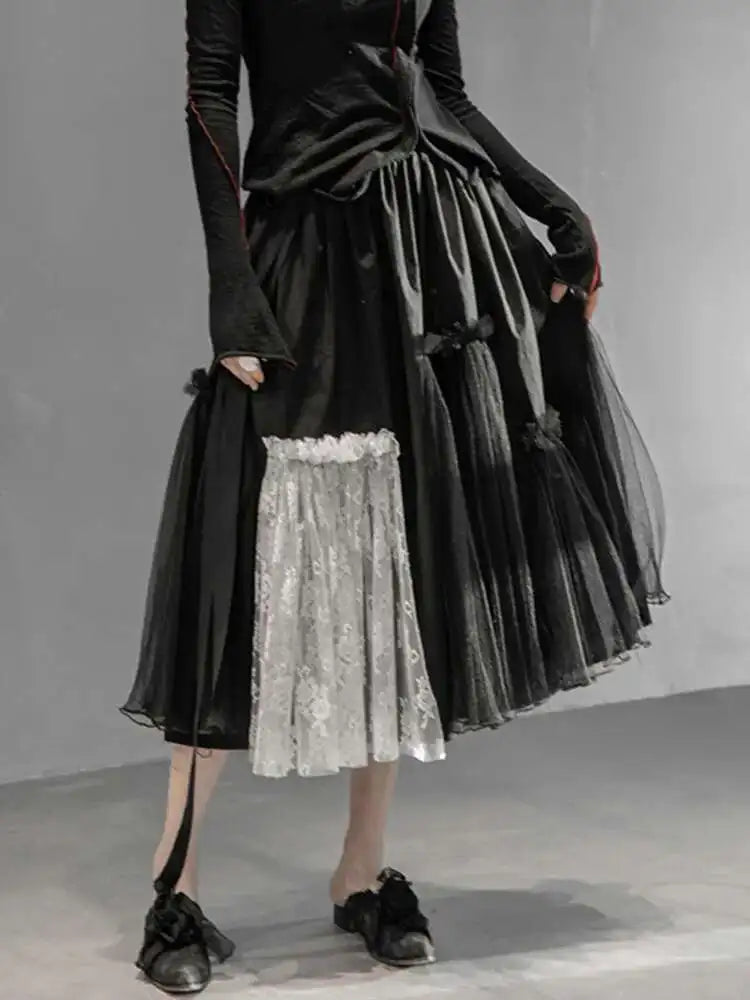 High Elastic Waist Black White Mesh Asymmetrical Half-body Skirt Women Fashion Tide New Spring Autumn 2025 1DD6027