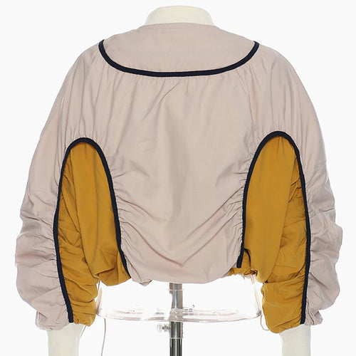 Load image into Gallery viewer, Khaki Color-block Drawstring Big Size Jacket New Stand Collar Long Sleeve Women Coat Fashion Spring Autumn 2025 1DH5645
