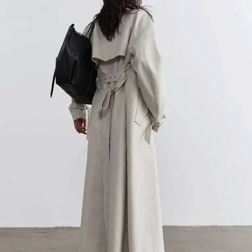 Load image into Gallery viewer, Women Beige Big Size Long Bandage Casual Trench New Lapel Long Sleeve Windbreaker Fashion Tide Spring Autumn 2025 1DH4712
