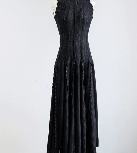 Solid Hollow Out Slimming Dresses For Women O Neck Sleeveless High Waist Temperament Long Dresses  Female Fashion