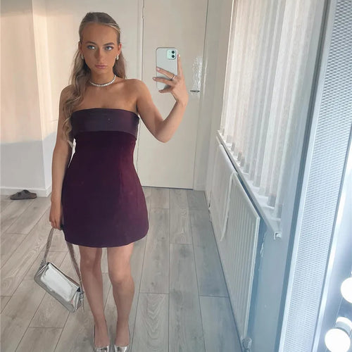 Load image into Gallery viewer, Strapless Backless Sexy Mini Dress Women Fashion With Zipper Off-shoulder Sleeveless A-line Bodycon Club Party Dress
