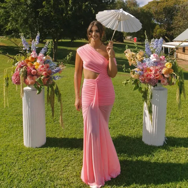 Sexy Sleeveless Hollow Out Pleated Patchwork Maxi Dress For Women High Waist Off-shoulder Slim Club Party Long Dress