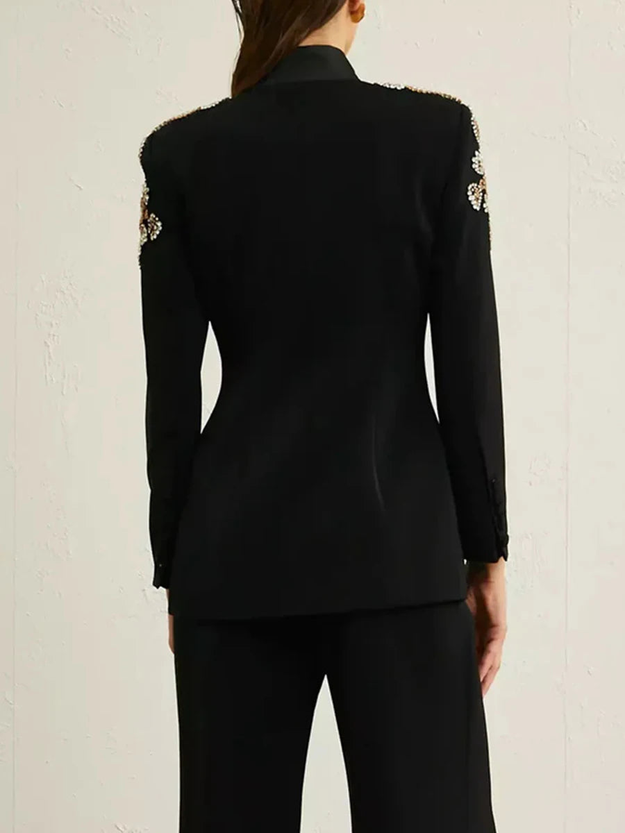 Solid Slimming Spliced Hot Fix Temperament Blazers for Women V Neck Long Sleeves Patchwork Button Blazer Female New