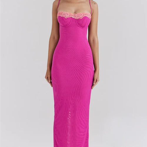 Load image into Gallery viewer, Lace Spaghetti Strap Bodycon Maxi Dress Women Gown Patchwork Fashion Sleeveless Backless Sexy Club Party Dress Elegant
