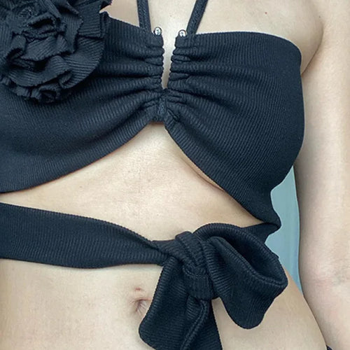 Load image into Gallery viewer, Summer New Sexy Pure Desire Hollow Out Flower Suspended Top Women Lace Up Wrapped Tank Top Female Slim Beachwear
