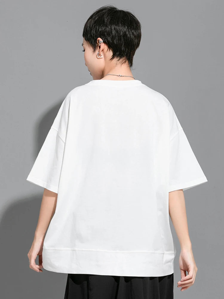 Women Black 3d Patch Spliced Big Size Casual T-shirt New Round Neck Short Sleeve Fashion Tide Spring Summer 2025  1DJ1777