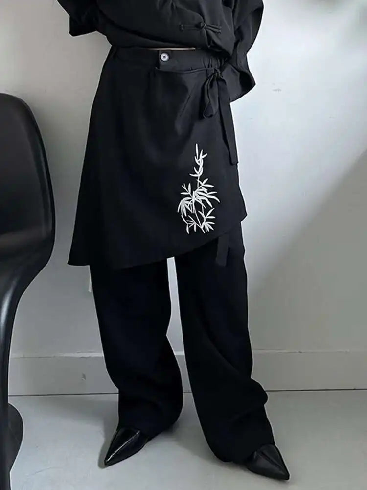 High Elastic Waist Black Embroidery Irregular Pants New Loose Fit Trousers Women Fashion Tide Spring Autumn 2025 1DH5173