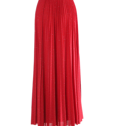 High Elastic Waist Purple Rhinestones Pleated A-line Half-body Skirt Women Fashion Tide New Spring Autumn 2025 1DJ1032