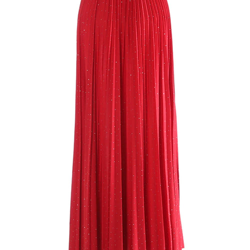 Load image into Gallery viewer, High Elastic Waist Purple Rhinestones Pleated A-line Half-body Skirt Women Fashion Tide New Spring Autumn 2025 1DJ1032
