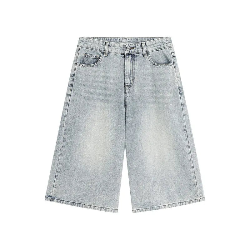 Men's Denim Shorts New American Hign Street Style Cat Whisker Design Casual Solid Color Washed Male Bottoms 2025 9W1657