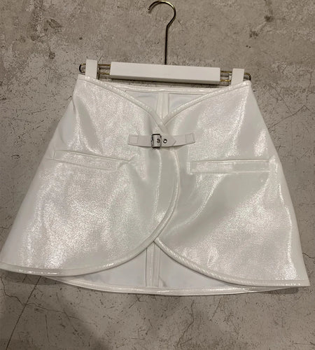 Solid Spliced Belt Slimming Skirts For Women High Waist Temperament Minimalist Mini Skirts Female Fashion Style New