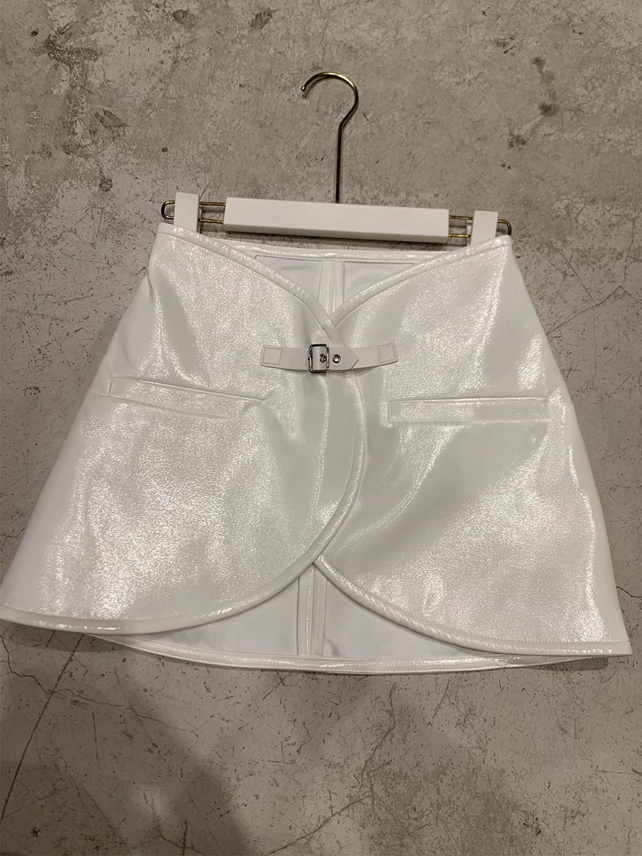 Solid Spliced Belt Slimming Skirts For Women High Waist Temperament Minimalist Mini Skirts Female Fashion Style New