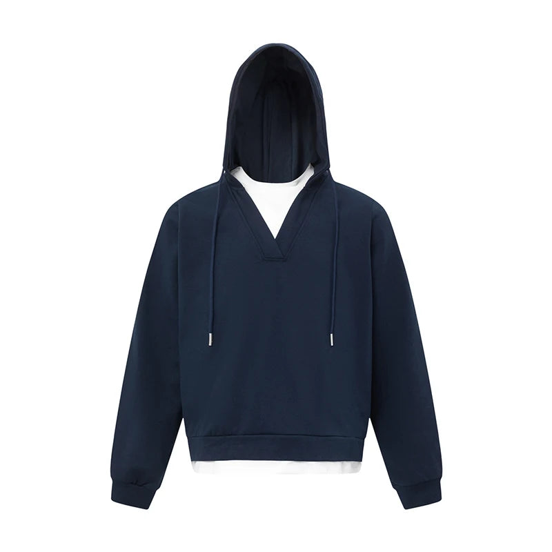 Men's Sweatshirt Spring Deconstructed Fake Two-piece Hoodies Stylish Menwear Solid Color Loose Male Clothing 9W1470