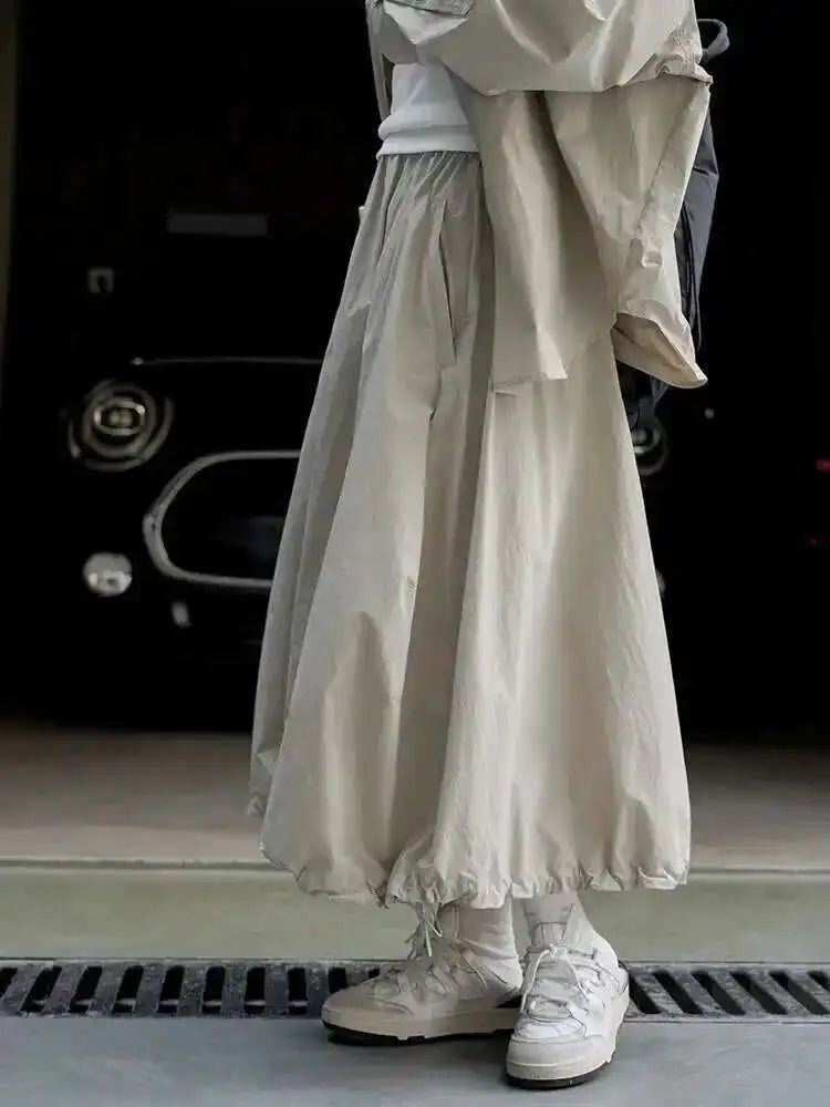 High Elastic Waist Loose Fit Khaki Drawstring Casual Half-body Skirt Women Fashion Tide New Spring Autumn 2025 1DF6695