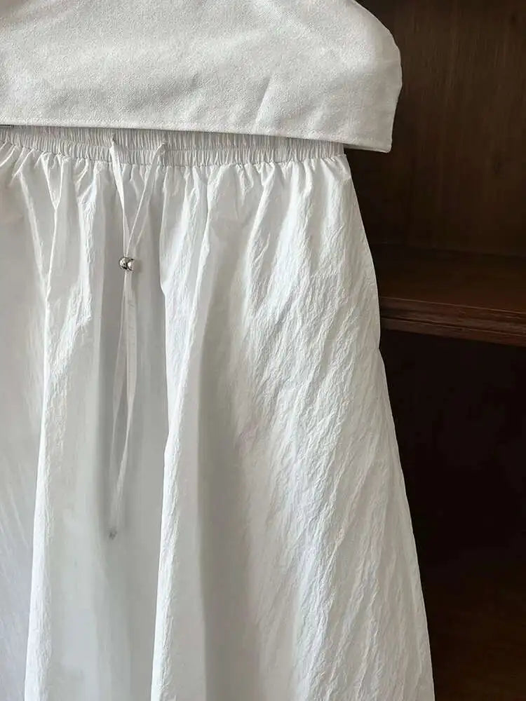 High Elastic Waist White Drawstring Shaped Casual Bud Half-body Skirt Women Fashion Tide New Spring Autumn 2025 1DH9556