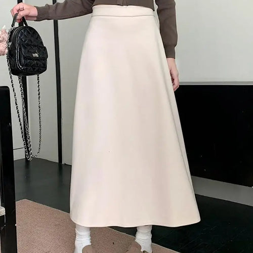 Load image into Gallery viewer, Autumn Winter Solid Large Size Woolen Long Skirt Women Fashion Korean Ladies High Waist Festival Pleated A-line Skirt Simplicity
