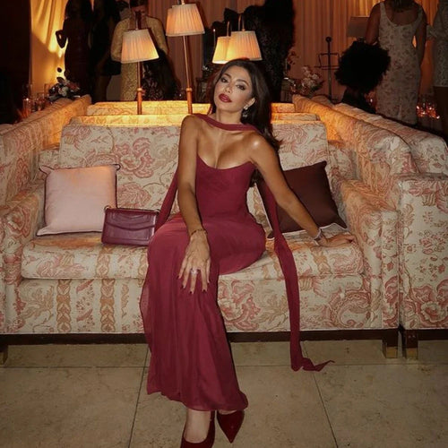 Load image into Gallery viewer, Elegant 2 Pieces Dress Set with Scarf Women Fashion Matching Sets Sexy Cropped Top and Long Dress Set Casual Dress
