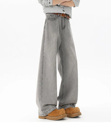 Men's Jeans New Korean Washed Tide Straight Leg Design Handsome Male Trousers Solid Color Stylish Simple Trousers 9W1644