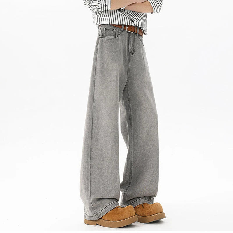 Men's Jeans New Korean Washed Tide Straight Leg Design Handsome Male Trousers Solid Color Stylish Simple Trousers 9W1644