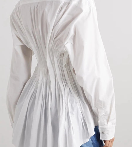 Fashion Spliced Folds Irregular Shirts for Women Lapel Long Sleeves Patchwork Single Breasted Shirt Female Clothing