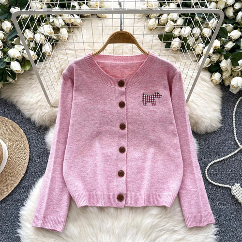 Load image into Gallery viewer, Women Ladies Fashion Embroidery Cardigans Tops Spring Autumn Y2k Vintage Round Neck Single Breasted Short Knitted Sweater Street
