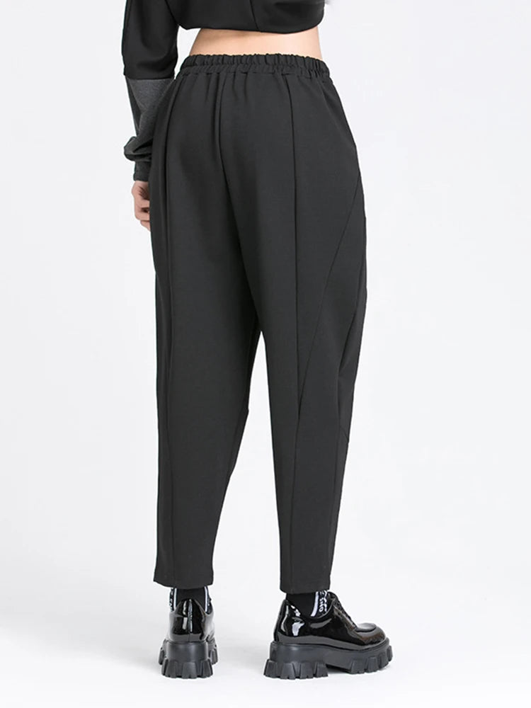 High Elastic Waist Black Long Split Joint Harem Trousers New Loose Fit Pants Women Fashion Tide Spring Autumn 2025 1Y766