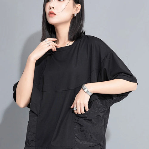 Load image into Gallery viewer, Women Green Color-block Drawstring Big Size T-shirt New Round Neck Half Sleeve Fashion Tide Spring Summer 2025 1DH9830
