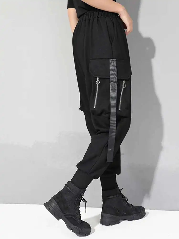 High Elastic Waist Black Pockets Zipper Harem Pants New Loose Fit Trousers Women Fashion Tide Spring Autumn 2025 1DF4688