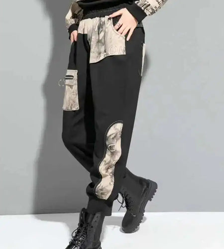 High Elastic Waist Black Printed Long Harem Pants New Loose Fit Trousers Women Fashion Tide Spring Autumn 2025 1DF1317