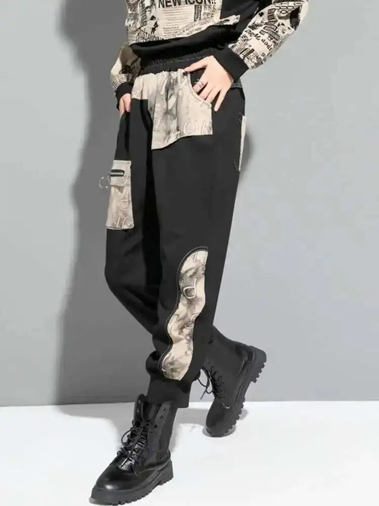 High Elastic Waist Black Printed Long Harem Pants New Loose Fit Trousers Women Fashion Tide Spring Autumn 2025 1DF1317